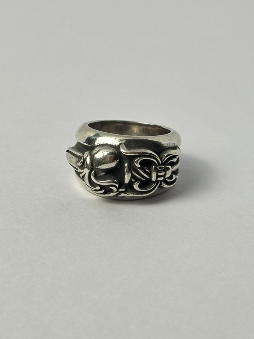 Gothic Silver Sword with Heart Ring Size 6.75